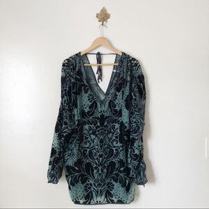 Free People Florence Flock Mini Dress Green Velvet Size XS NWOT